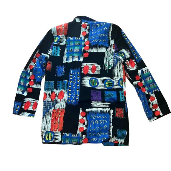 Vintage 1980s Kensington Square Cobalt Abstract Shawl Collar Blazer S - Picture 6 of 9